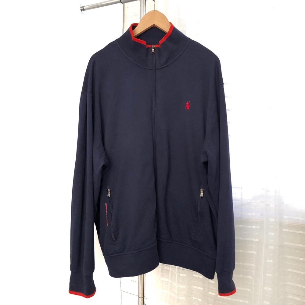 Polo Ralph Lauren Performance Navy Blue Zip Up Jacket with Red Trim